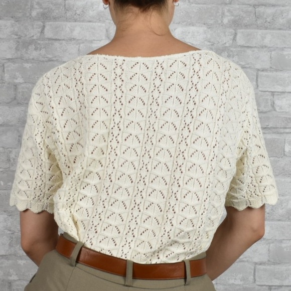 Vintage medium white knit cardigan womens sweater - Picture 2 of 7